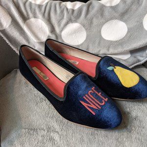 Boden Women's Size 40 US 9 Blue Velvet Embroidered NICE Pear Flats